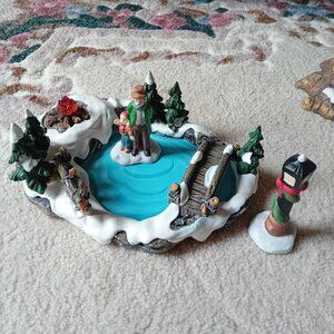 Christmas Village Ceramic Frozen Lake and Fire